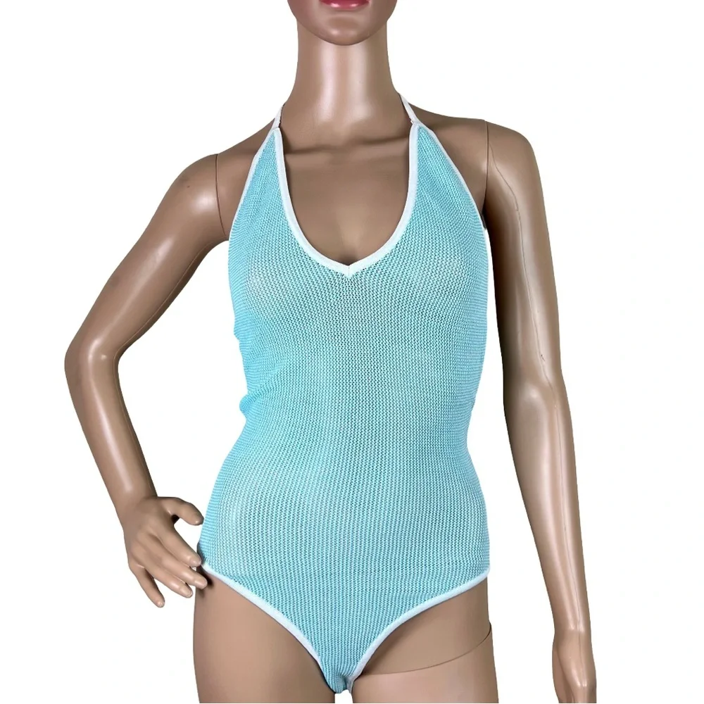 BARDOT BLUE HALTER NECK BODYSUIT - Picture 1 of 7